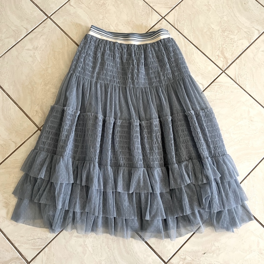 Anthropologie Light Blue Ruffled Midi Skirt - Picture 6 of 11